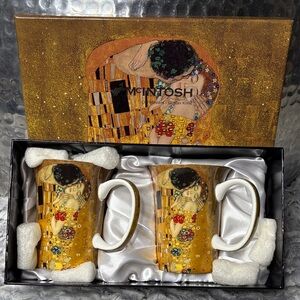 NWT McIntosh Gustav Klimt The Kiss Art Gold Porcelain Coffee Tea 2 Cup Mug Set